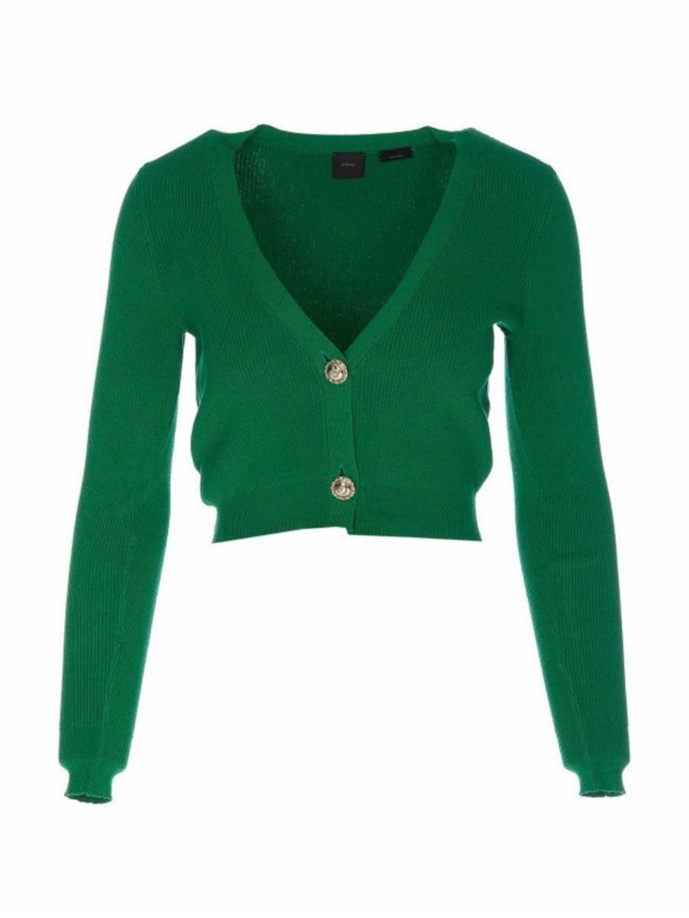 Pinko Green V-Neck Cropped Cardigan with Gold Buttons